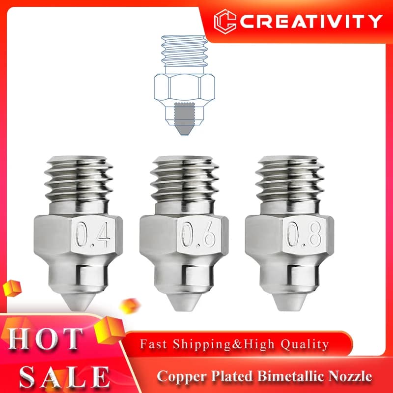 Ugelli bimetallici MK8 MY placcati in rame per alte temperature (550°C) per stampanti 3D serie Ender 3, Ender 5, Neptune 3, CR10