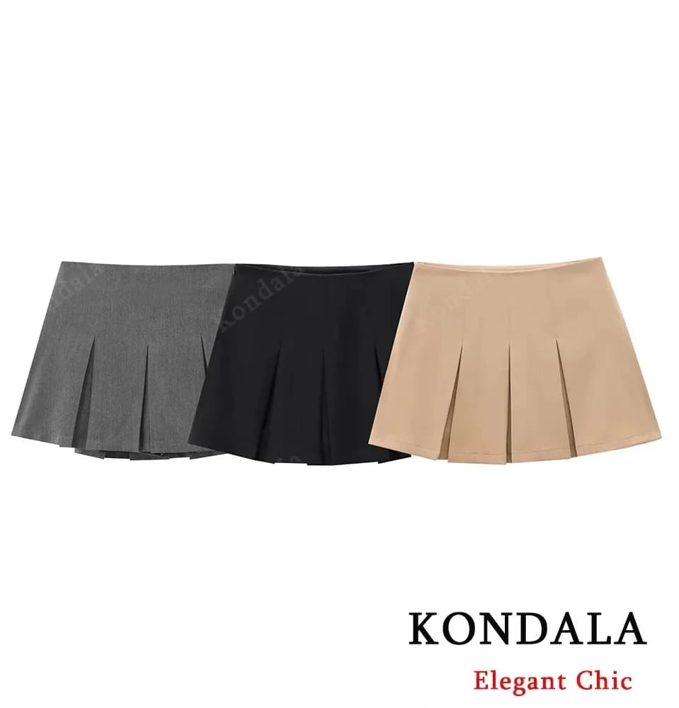 KONDALA Minigonne romantiche a vita alta Gonna larga a pieghe elastica in vita da donna con pantaloni di sicurezza 2025 Gonna casual versatile