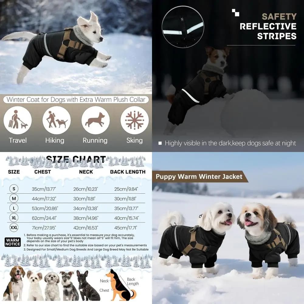 Giacca invernale riflettente impermeabile per cani con imbracatura, tutina calda per cani di piccola taglia e media, ideale per escursioni a freddo, XL Si