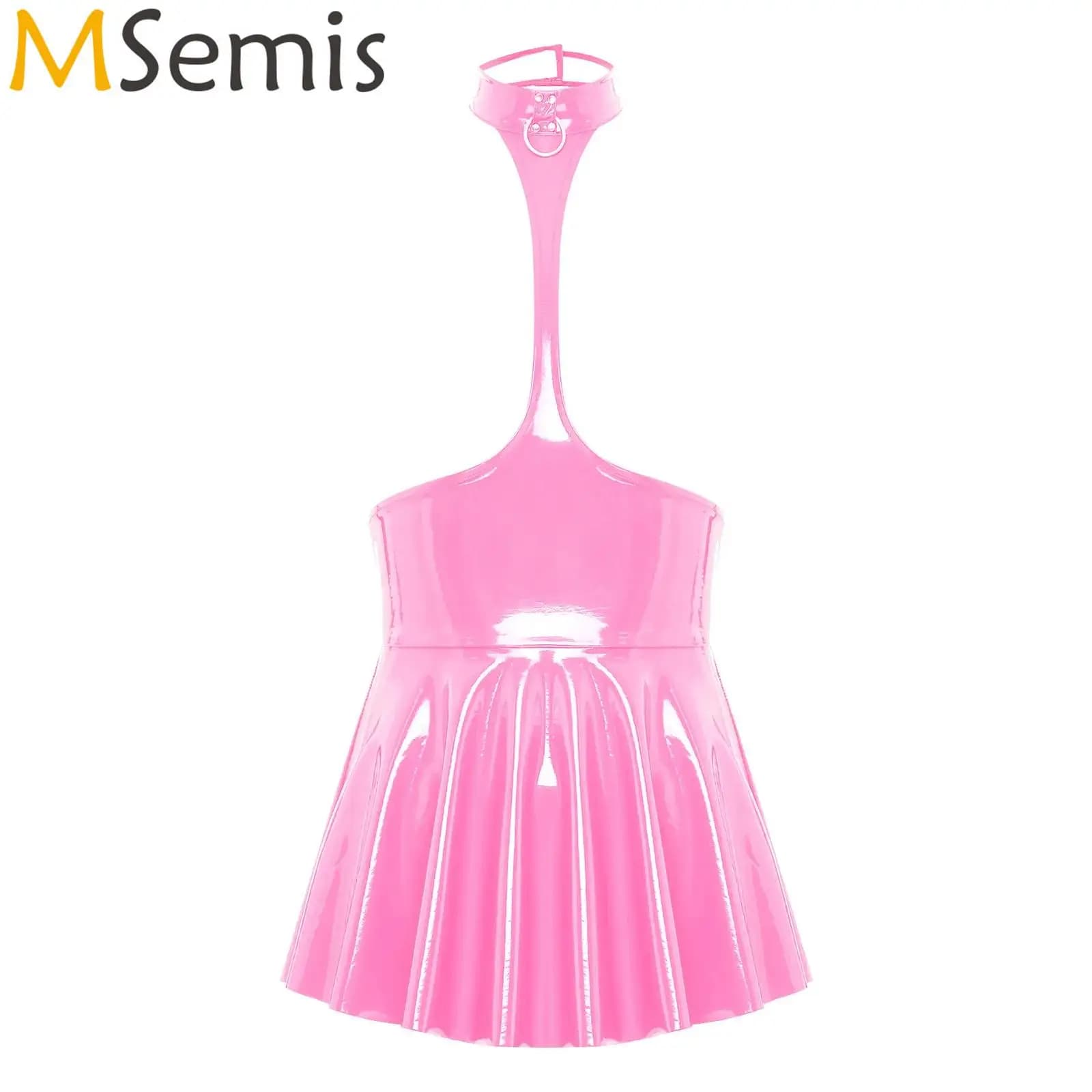 Lingerie da donna Gonna che espone il seno Mini abito in lattice Effetto bagnato Pelle verniciata Backless Petto aperto Halter Abito arricciato Clubwear