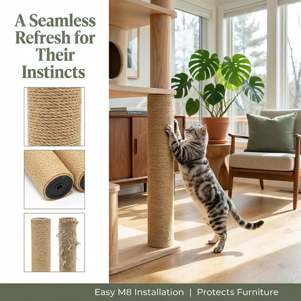 Ricambi per Tiragraffi per Gatti, Accessori Fai-da-te per Torre Arrampicata per Gatti, Pali in Corda di Sisal Naturale, Componenti Giocattolo per Animali Domestici