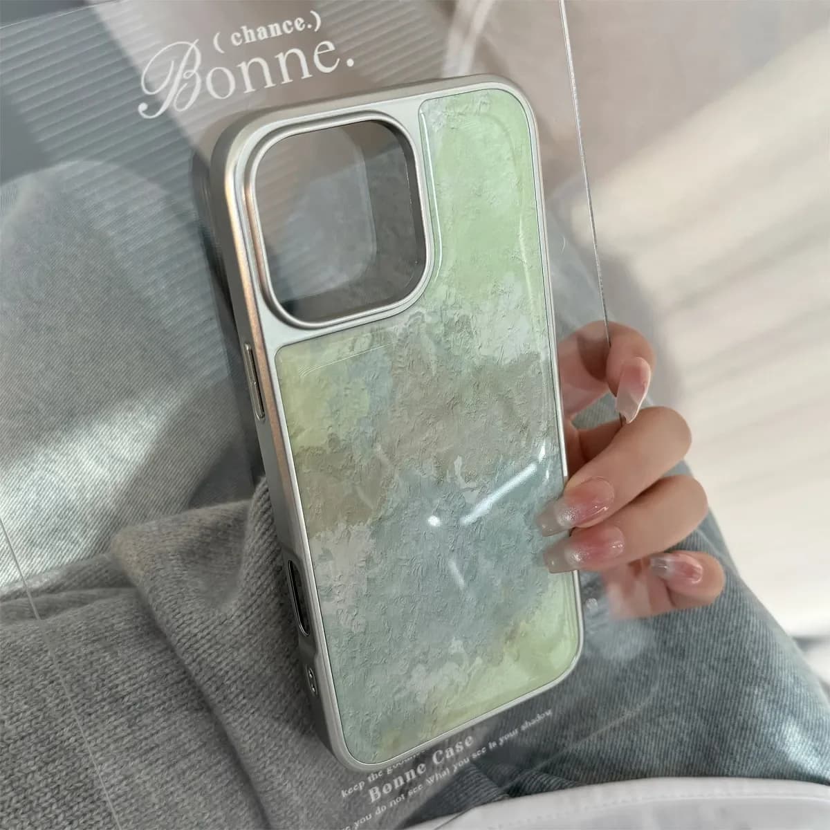 Fresh Green Oil Painting Electroplating Drip Glue Phone Case For Samsung Case S23 24 25 26 Fe Plus Ultra Phone Y2k Cover Ins