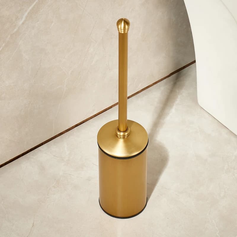 Porta scopino per WC interamente in rame di fascia alta di lusso leggero Scopino per WC antigo deodorante per uso domestico dal pavimento al soffitto Manico lungo pulito