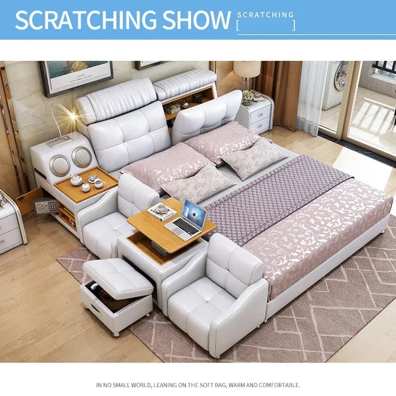Letto in vera pelle Letti intelligenti tecnologici multifunzionali Ultimate Camas Letto imbottito con Bluetooth, altoparlante