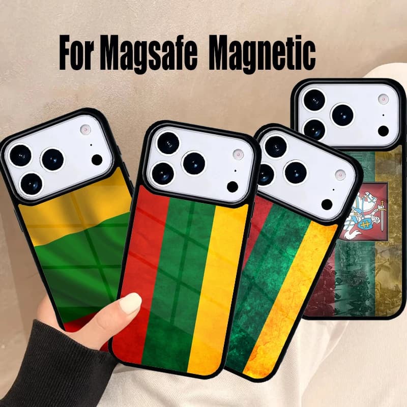 Custodia per telefono vintage con bandiera lituana per iPhone 17 Air 16e 15 14 13 12 11 Pro Max Plus, cover magnetica wireless Magsafe