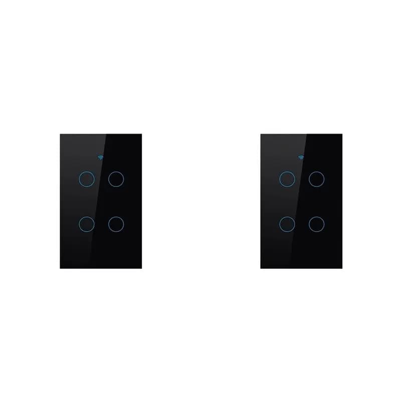 A98E-2X Tuya US Plug Wifi Smart Wall Switch 4 Gang No Neutral Wire Touch Sensor LED Light Switches Home Alexa Google Black
