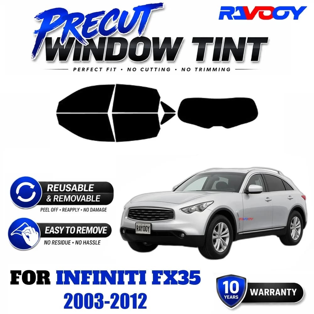 RAVOOY Precut Window Tint, Reusable Removable EPU Film, Custom Fit for Infiniti FX35 2003-2012, UV Heat Protection
