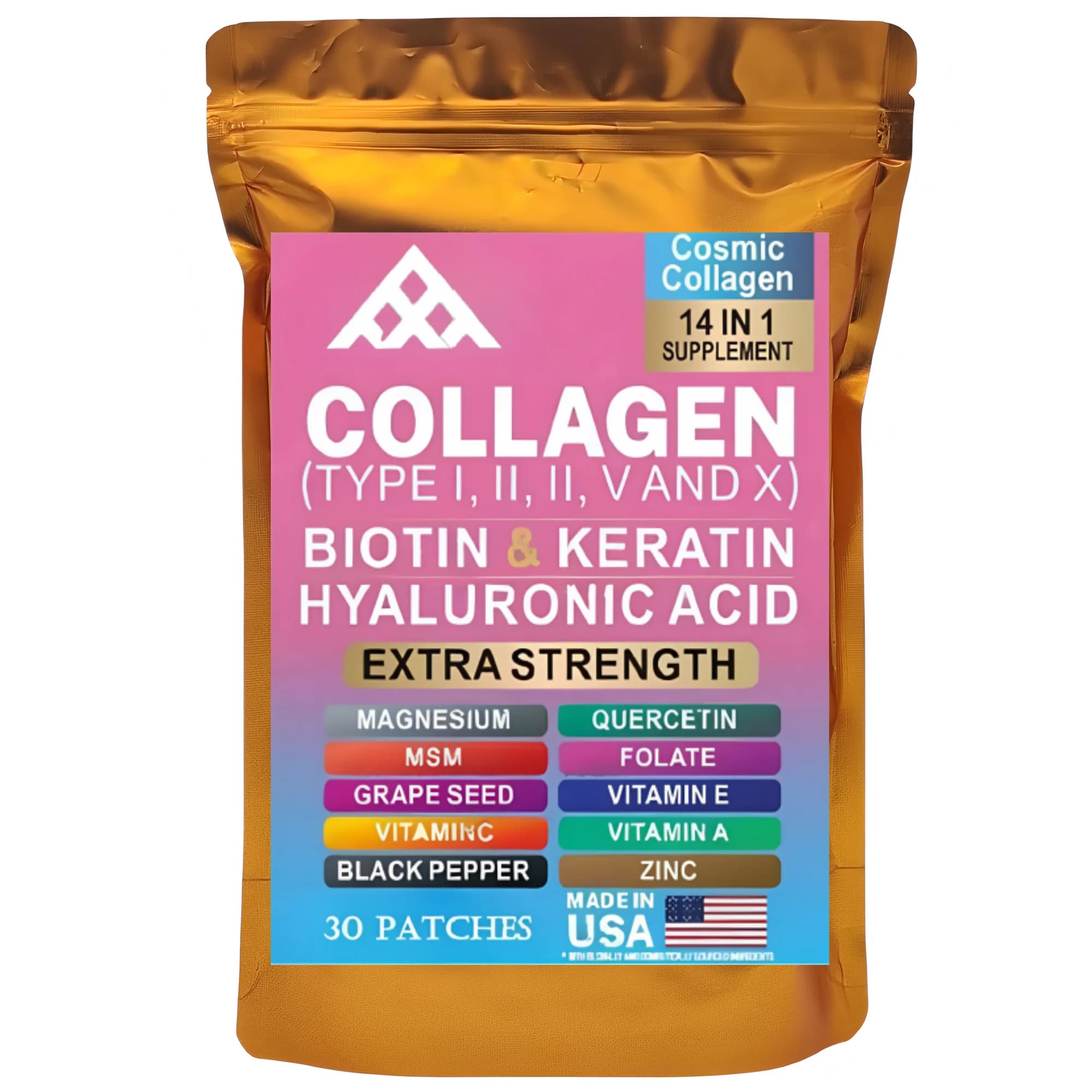 Transdermal collagen patches with hyaluronic acid, vitamin C, niacin - Supports skin, hair, nails and joints 30 patches