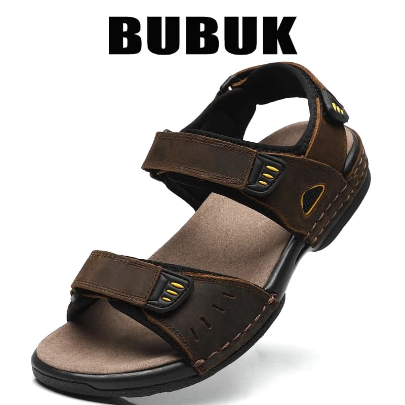 Bubuk Sandali da uomo in pelle di vacchetta di primo strato, scarpe da spiaggia estive all'aperto, design regolabile, con supporto per l'arco plantare, scarpe casual da uomo eleganti e traspiranti, adatte per viaggi, escursioni e pendolari al lavoro