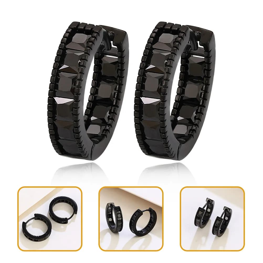 1Pair Black Minimalist Hoop Earrings Small Cuff Design Unisex Alloy Earrings for Daily Wear Party Cosplay Halloween Masquerade