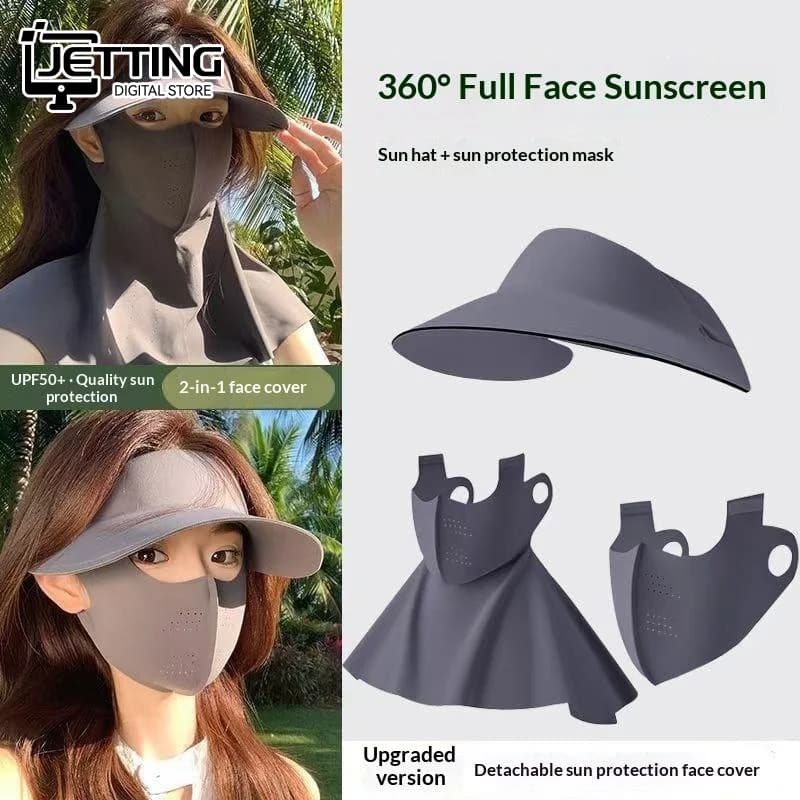 Two-in-One Ice Silk Face Mask Full Face Summer Sun Hat Cycling Sunshade Cap UV Protection Face Bikini Breathable Lightweight