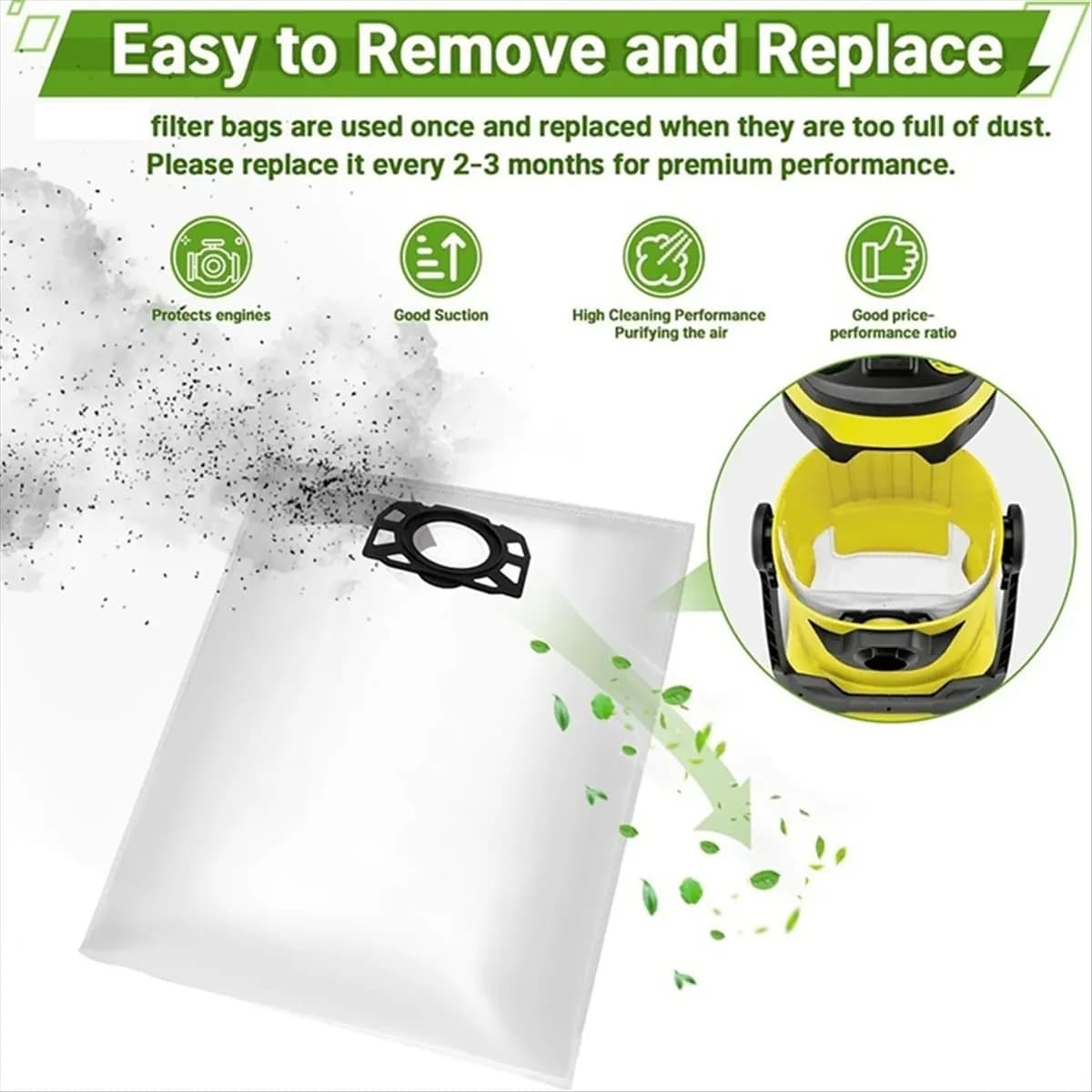 HLES Vacuum Cleaner Bags Filter for Karcher WD4 WD5 WD6 WD5P WD6P Premium MV4 MV5 MV6 Replacement Bag Parts