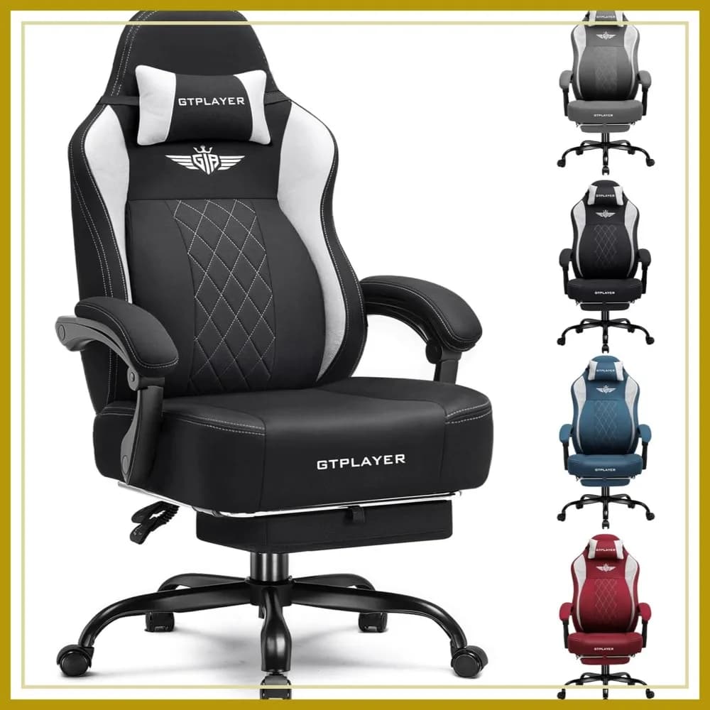 Sedia da Gaming Grande e Alta con Tessuto Traspirante, Supporto Lombare e Poggiapiedi