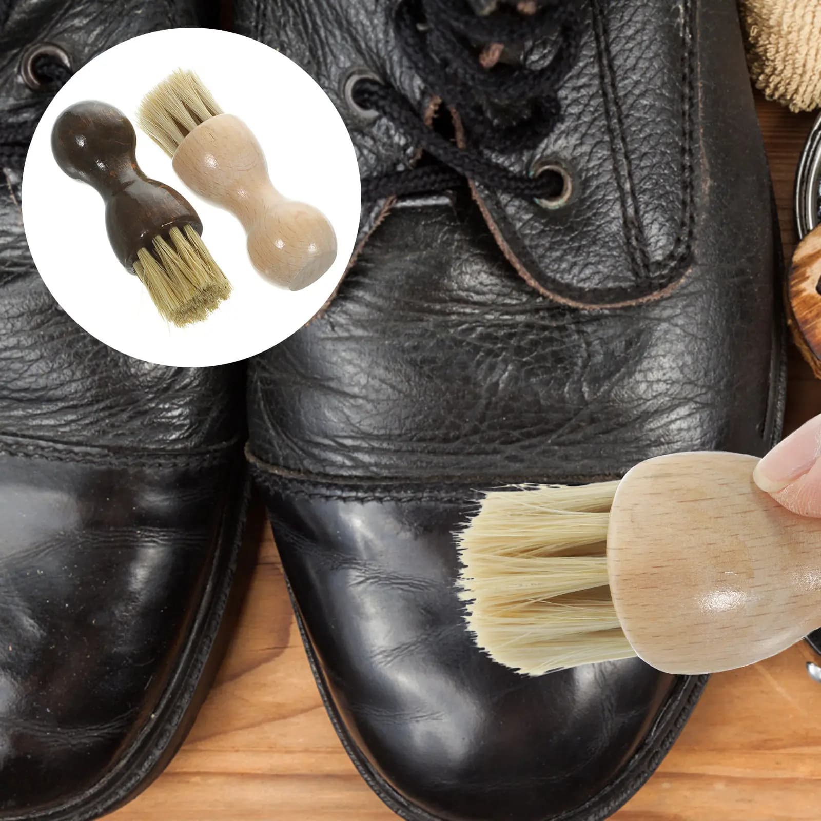 2 Spazzole per Scarpe in Pelo di Maiale, Spazzola Portatile per Pulizia e Lucidatura di Scarpe in Pelle Scamosciata, Strumento da Viaggio per Pulire Borse
