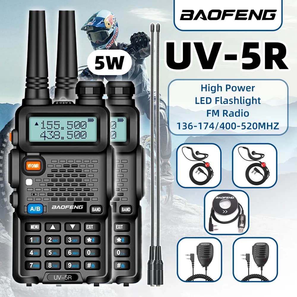 1/2X Baofeng UV-5R Walkie Talkie a lungo raggio dual band ad alta potenza 128CH VHF UHF 5W uv5r Caccia portatile Radio bidirezionale