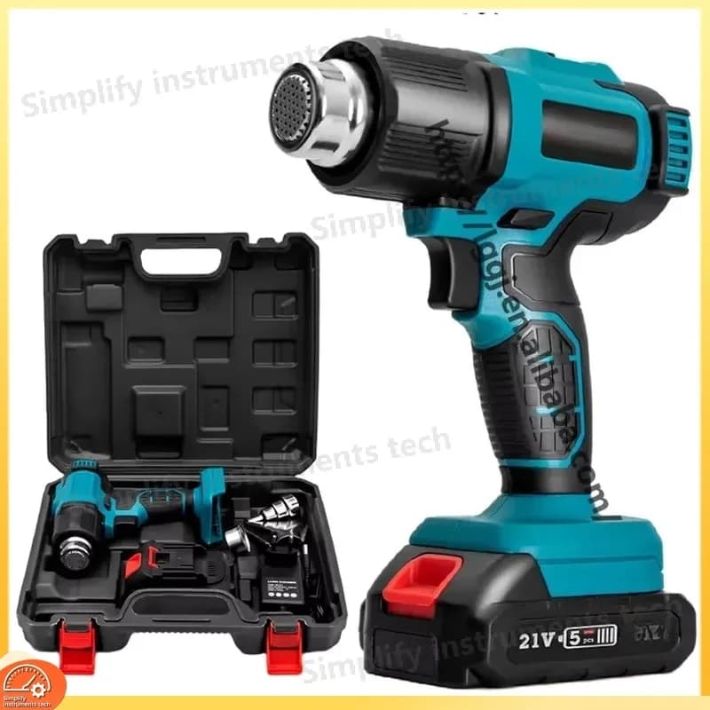 21V Cordless Heat Gun Industrial Plastic Welder Adjustable Temperature Hot Air Blower for Shrink Wrap PVC Welding