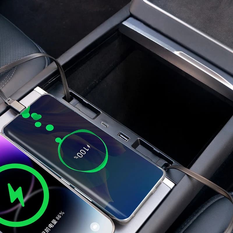 Hub USB per Ricarica Rapida per Tesla Model3/Y, Stazione di Ricarica Intelligente, Splitter Alimentato a Incasso, Accessori per Interni Auto