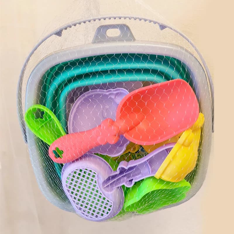 Set da Spiaggia 5/11 Pezzi con Secchiello Pieghevole, Giocattoli Estivi per Bambini, Accessori per Sandbox, Colore Casuale