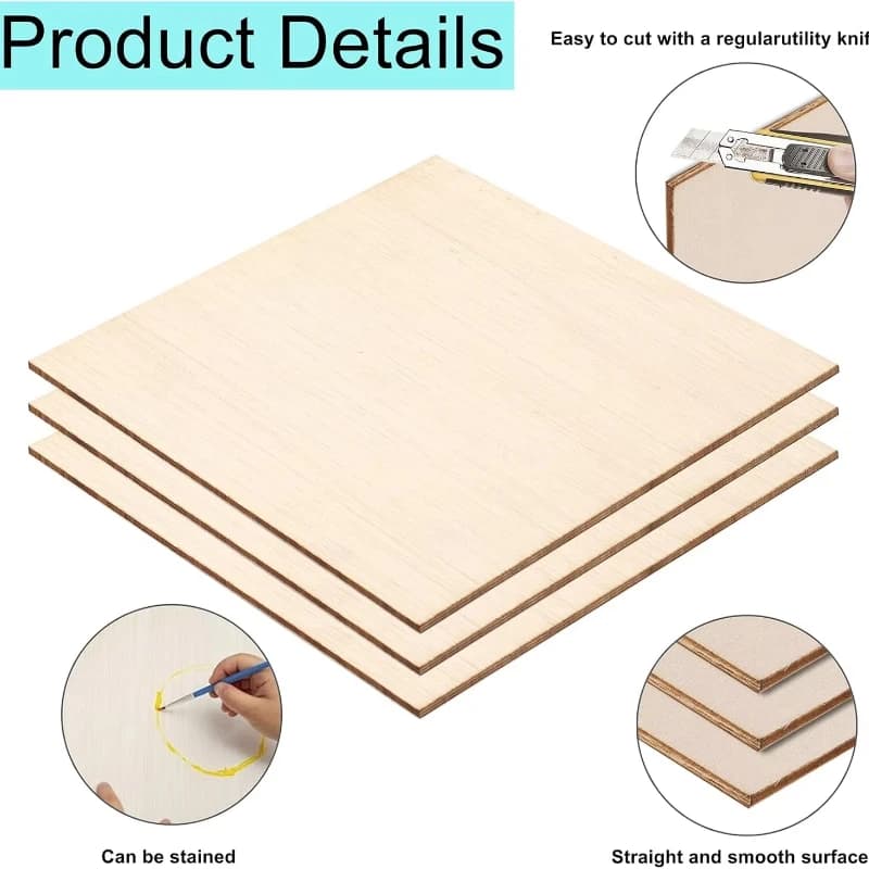 Pack of 5/15 linden sheets, thin plywood, balsa wood boards for crafts, laser cutting, combustion and wood design