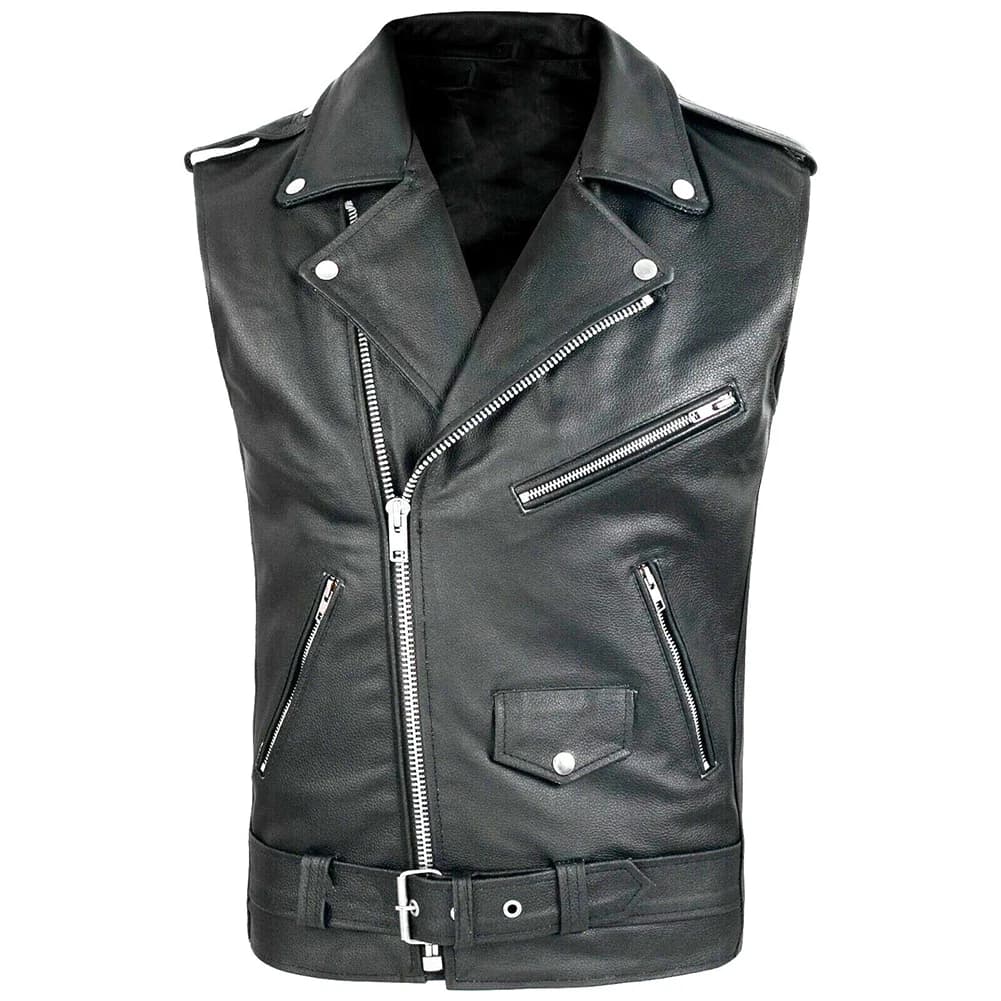 Fashion Waistcoat Motorcycle Sleeveless Jacket Turn-Down Vest Regular Length Solid Color Brand New Slight Stretch