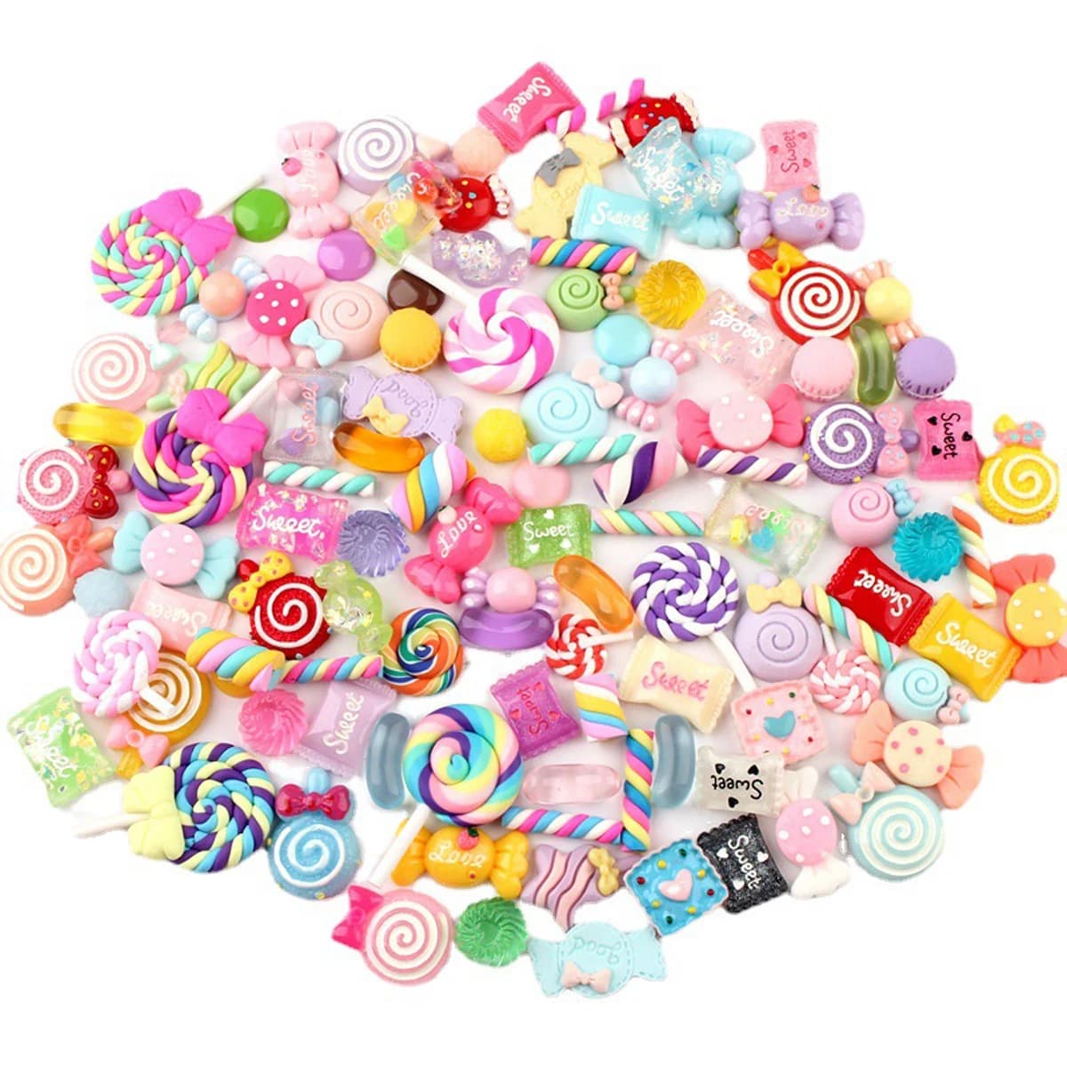 30 pezzi di ciondoli di melma di caramelle casuali set carino caramelle di resina mista forniture per la produzione di melma con retro piatto per la produzione artigianale fai da te e ornamenti fai da te