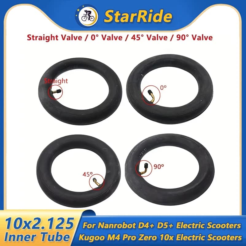 10x2.125 Inner Tube with 0° 90° 45° Straight Valve Compat for Nanrobot D4+ D5+ Kugoo M4 Pro Zero 10x Electric Scooter Tire Parts