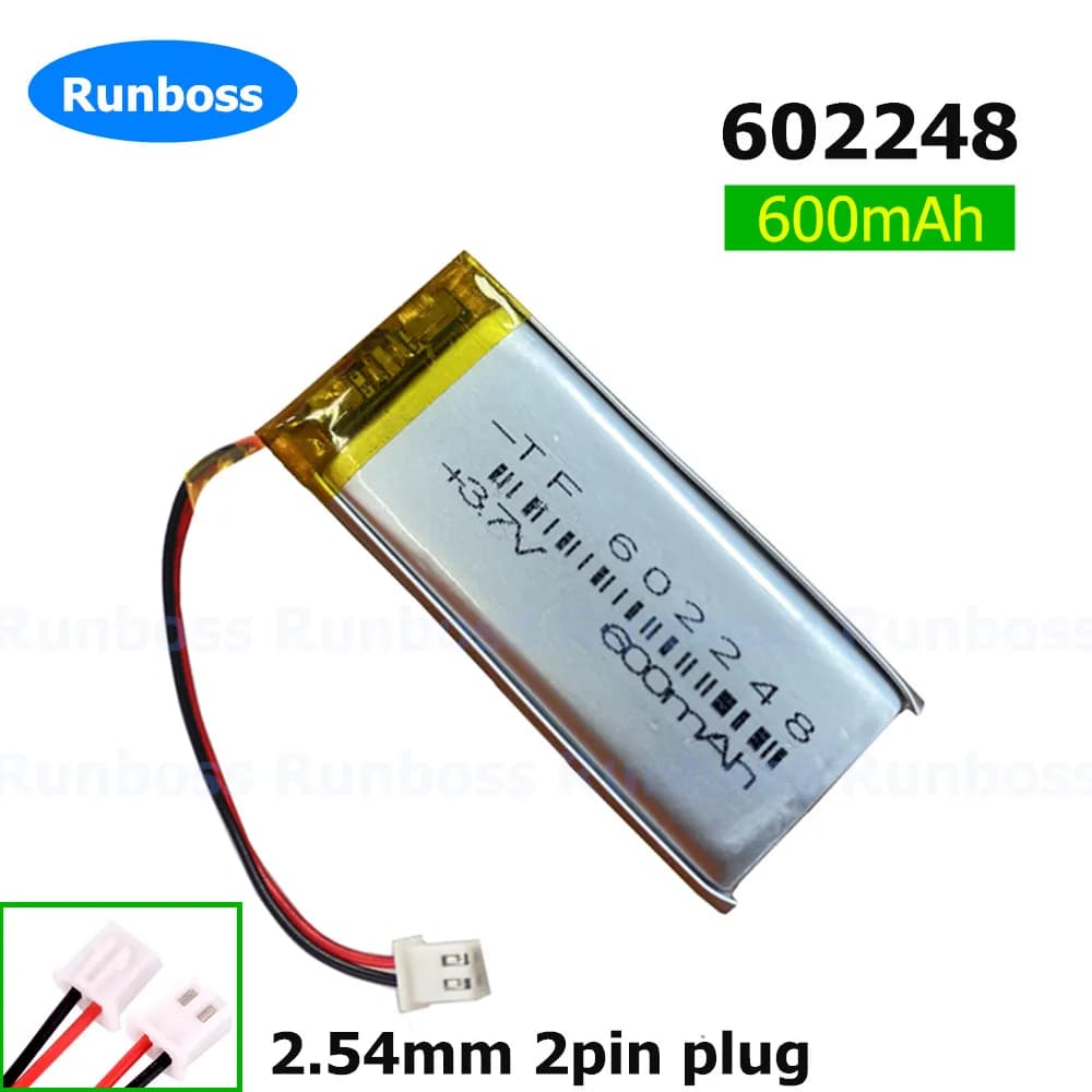 602050 602248 602045 602048 JST XHR-2 2.54mm 2P 3.7V 600mAh Li-Polymer LiPo Batteria Per Mp3 MP4 GPS PSP Vedio Gioco Selfie Stick