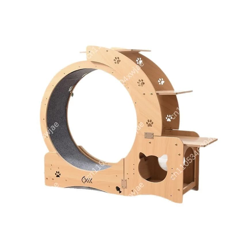 Albero per gatti in legno con ruota per esercizi, ruota silenziosa per corsa, tapis roulant, gioco fitness per animali domestici da interno
