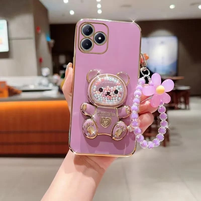Placcatura di lusso Quicksand Bear Holder Fiore Cordino Cassa del telefono per iPhone 17 16 15 14 Plus 13 12 11 Pro Max XS XR 7 8 SE Cover