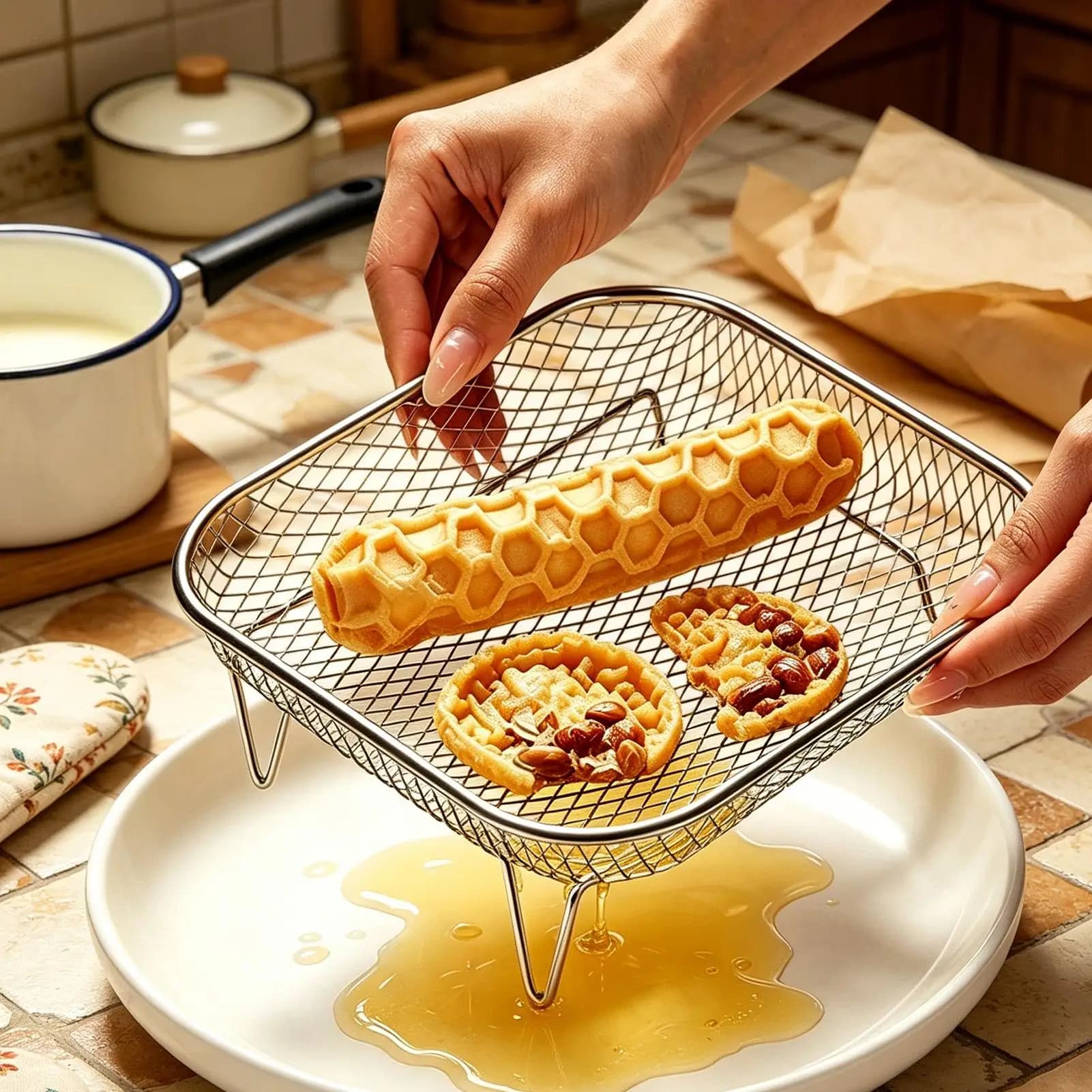 Durable Square Air Fryer Rack Non-Stick Stackable Stainless Steel Airfryer Tray Grilling Rack Kitchen Gadgets