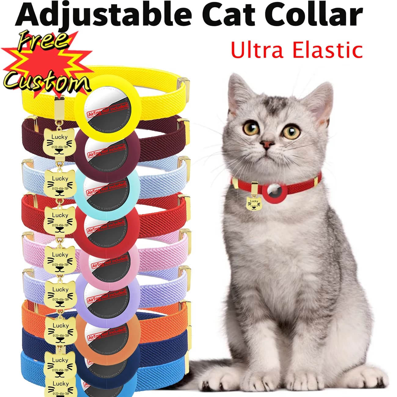 Collare per Gatti con AirTag, Personalizzabile, con Localizzatore GPS, per Cuccioli e Cani, Targhetta Identificativa per Animali Domestici