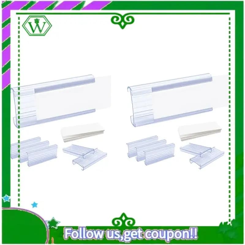 Porta etichette per scaffali in filo metallico ABIK, confezione da 60 clip per etichette per scaffali in filo di plastica con porta etichette rimovibile in carta per etichette