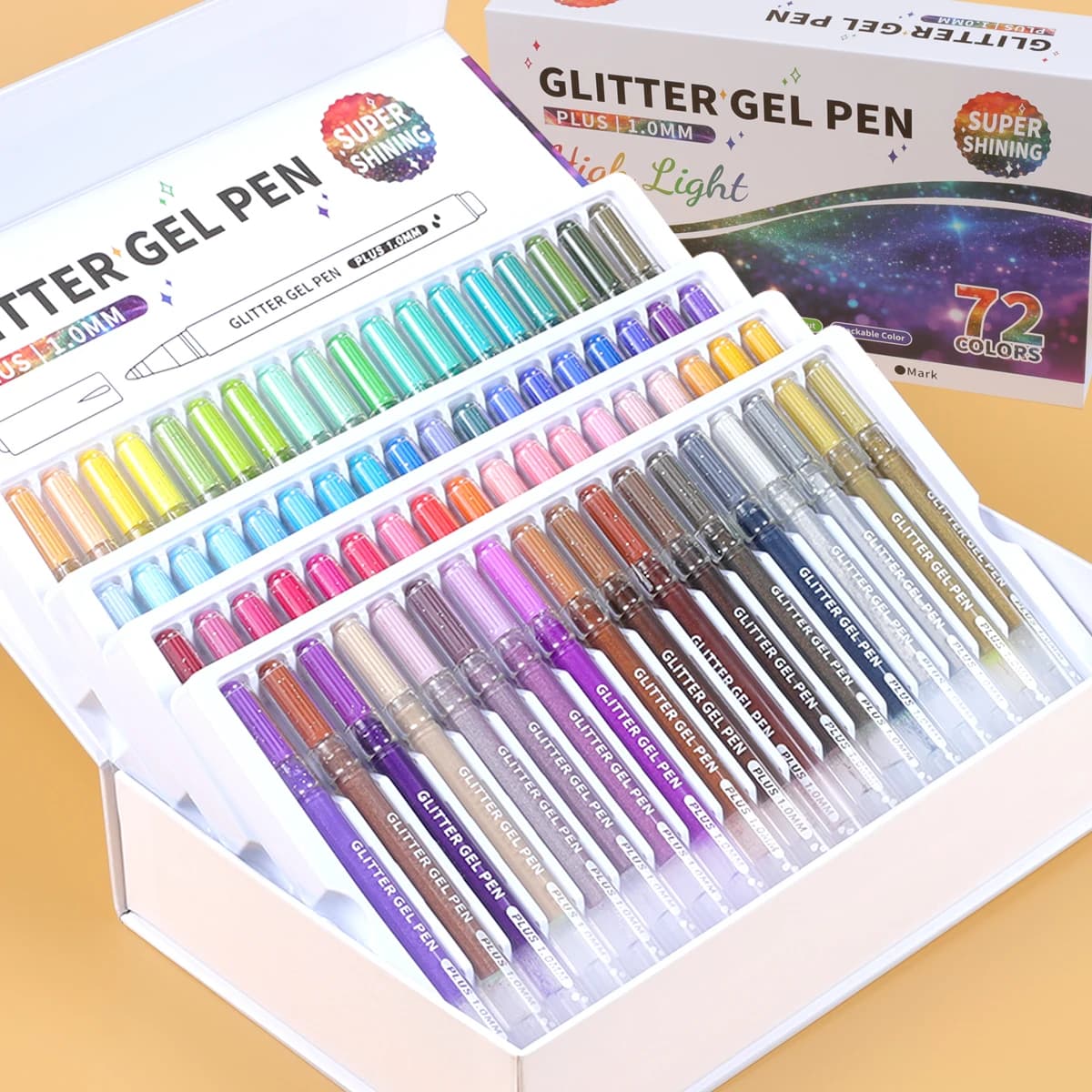 Set di 72/6 Penne Gel Glitterate 1.0mm per Scrittura, Marcatori Artistici per Appunti, Colorazione, Disegno, Fai-da-Te, Materiale Scolastico