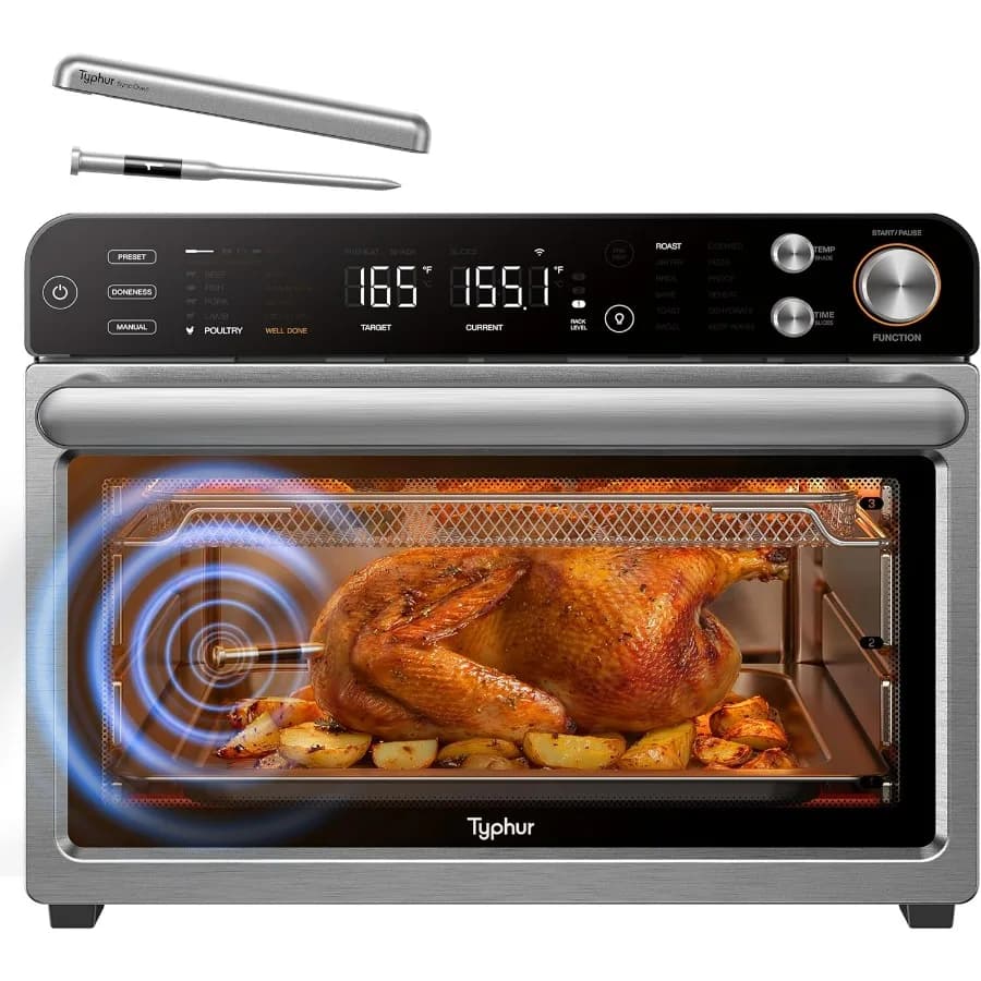 Intelligent AI Wireless Thermometer for Meat, Combined 12-in-1 Bench Oven with Air and Toaster Fryer, with 360° Turbo Convection Dehydrator 2