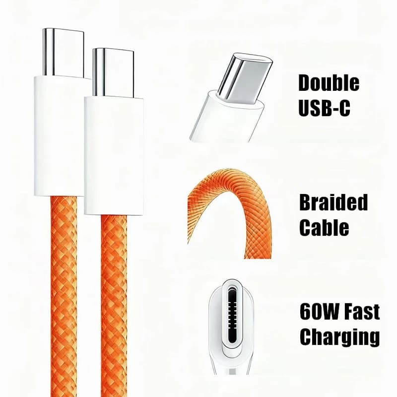 60W Type C Weaving Cable For Apple iPhone 16 15 14 13 17 Pro Max 17 Air USB-C Fast Charging 1M Phone Cables