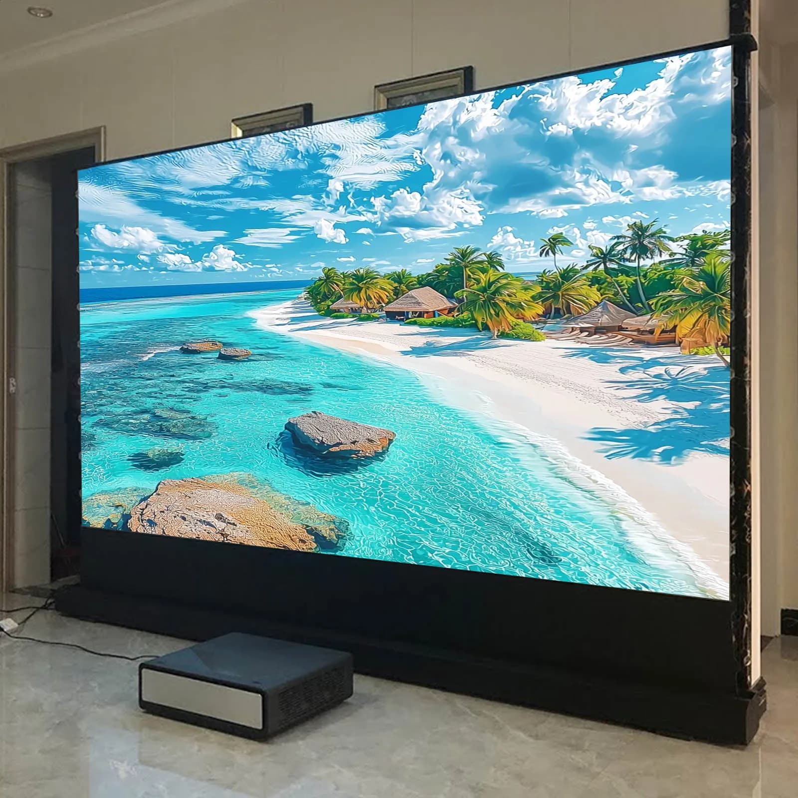 2025 Hot Electric Floor Rising 4K UST ALR PET Crytal Schermo per proiettore Pull up Screen per proiettore a lancio ultra corto