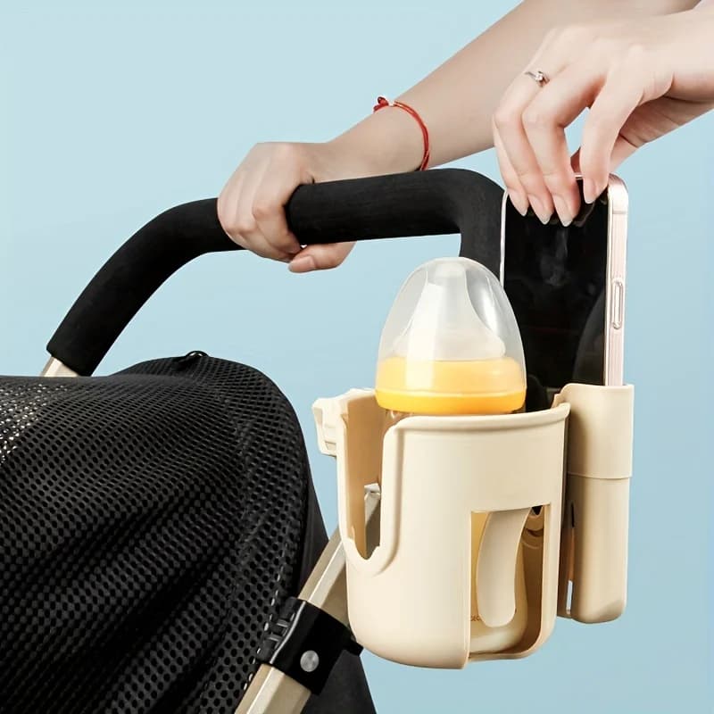 Portabicchieri universale 2 in 1 per passeggino con porta cellulare, portabottiglie universale per accessori per passeggini e sedie a rotelle