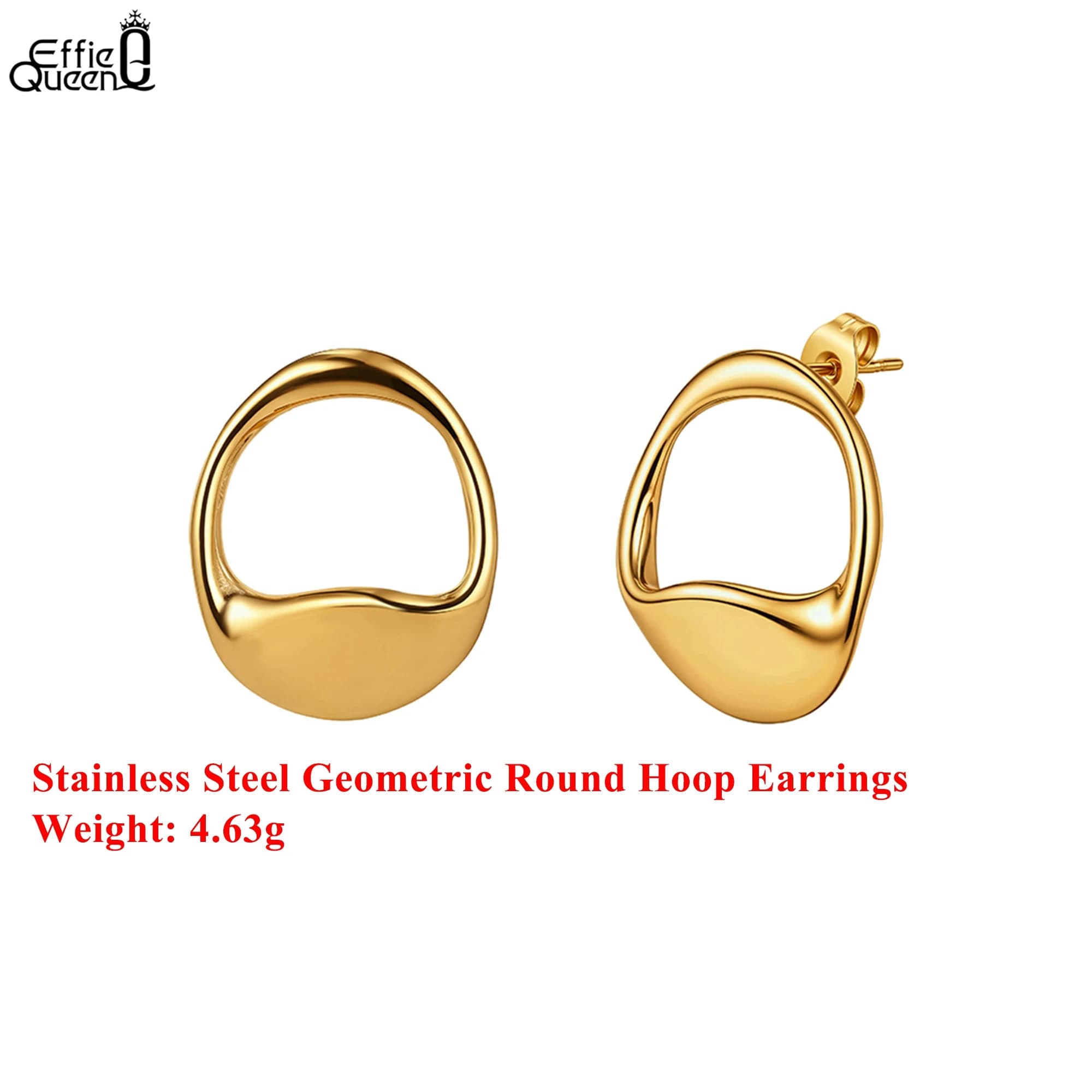 Orecchini a Cerchio Geometrici Effie Queen in Acciaio Inox Placcato Oro 18k, Gioielli Semplici per Donne, Regalo per Feste e Compleanni STKE08