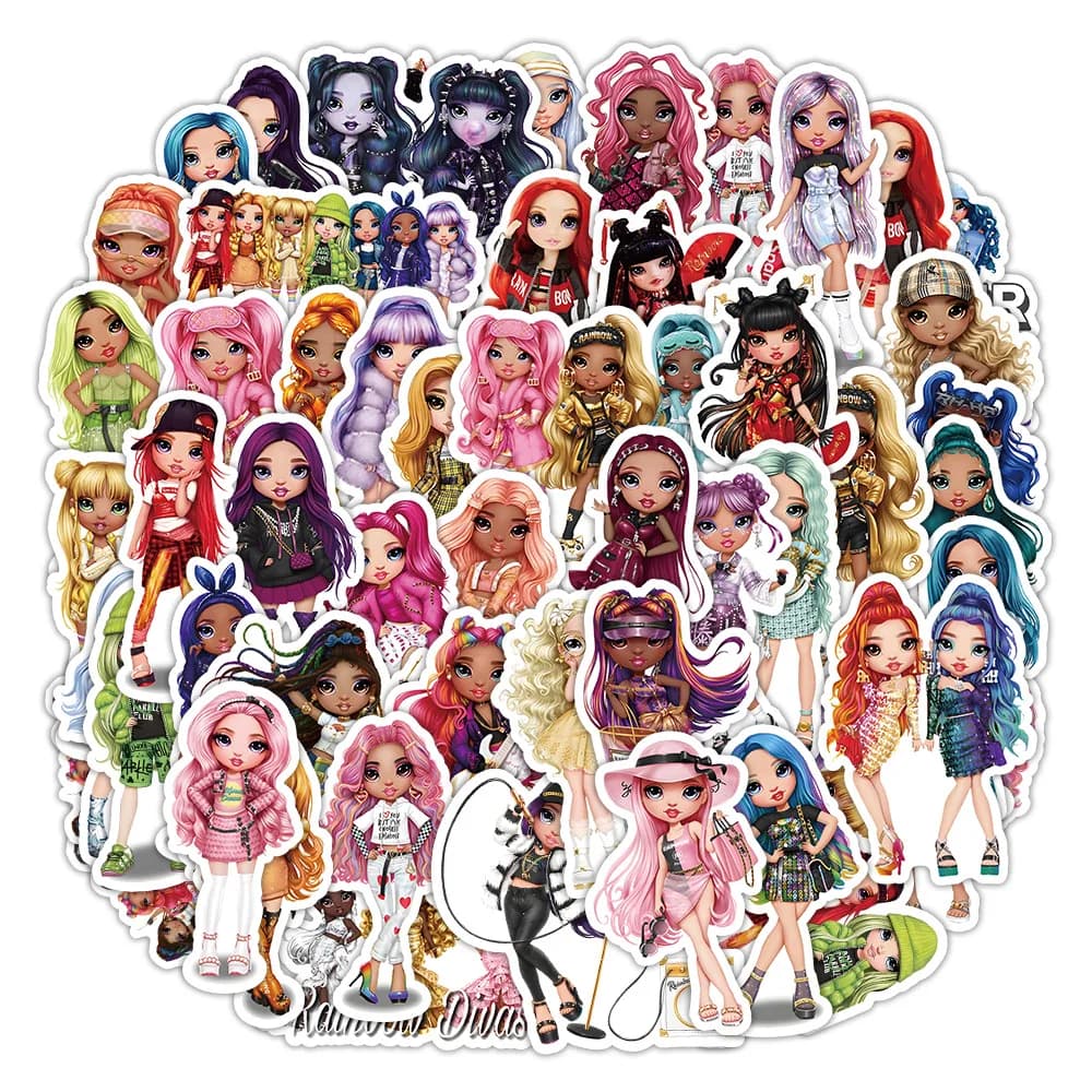 50 Pezzi Adesivi Cartoon Arcobaleno per Telefono, Tablet, Valigie, Borracce, Quaderni, Fai-da-Te