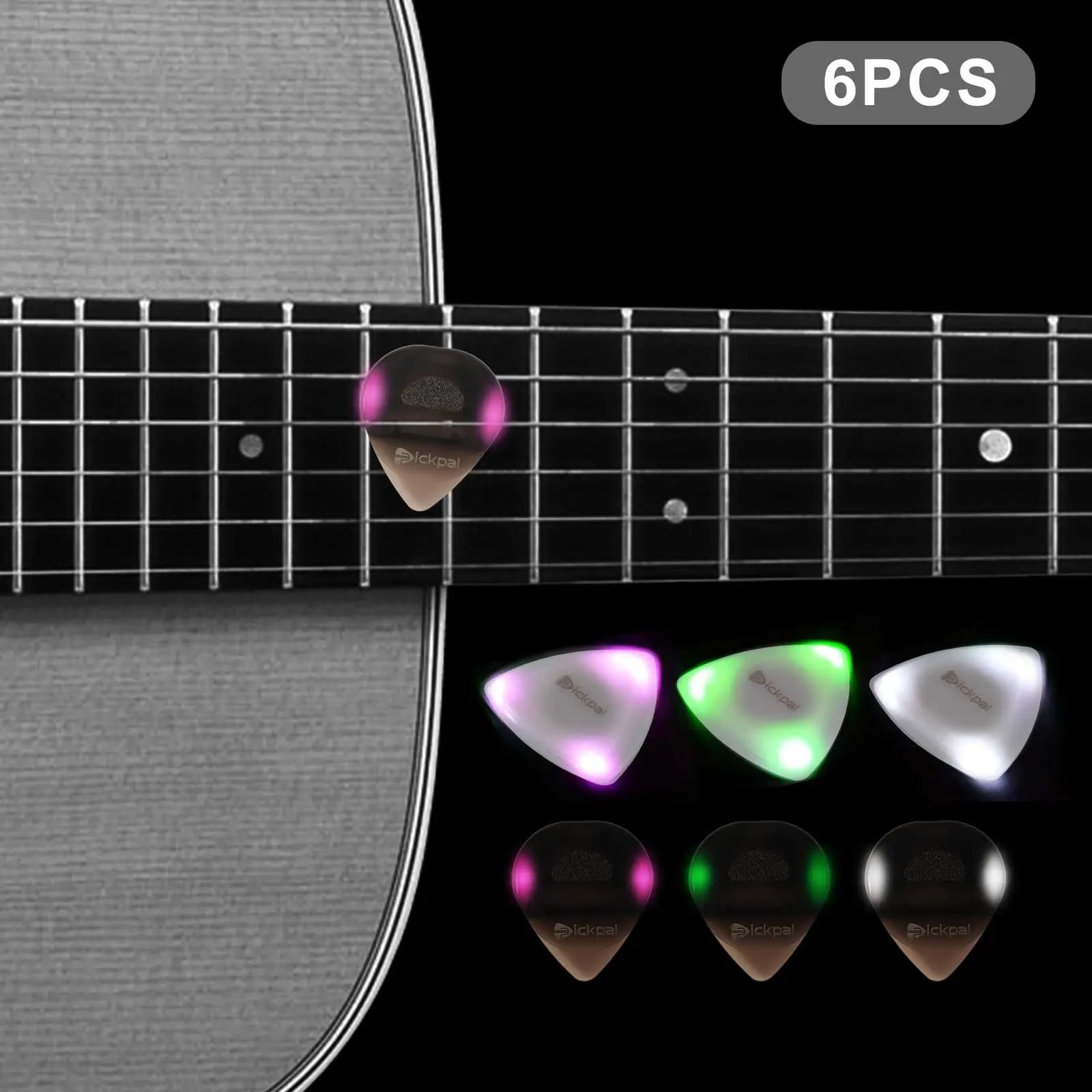 Set di 6 Plettri Luminosi per Chitarra, Accessori Colorati per Strumenti Musicali, Regalo per Appassionati di Musica e Professionisti