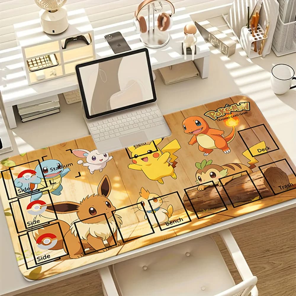 Tappetino da Gioco Grande Pokemon Family, Playmat TCG con Zone, Tappetino da Scrivania Antiscivolo