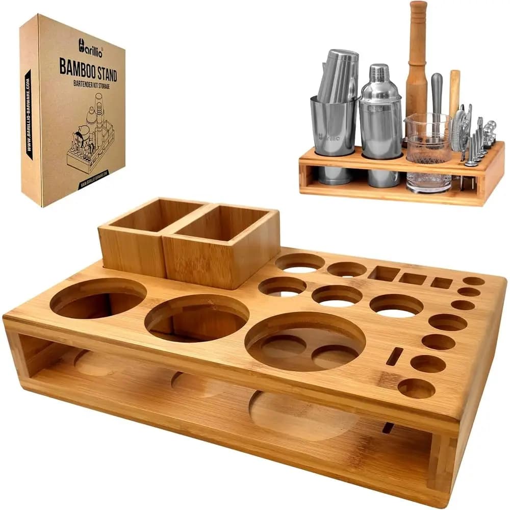Supporto in Legno per Shaker da Cocktail - Ideale per Conservare gli Attrezzi da Barman (Attrezzi Non Inclusi)