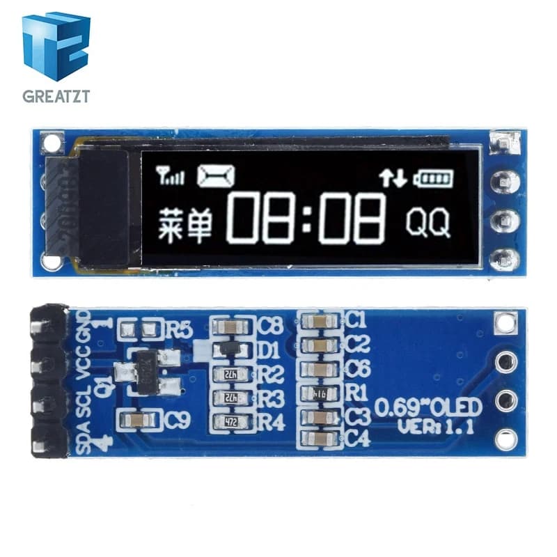 0.69 inch 96x16 OLED Display Module White Display 0.69" SSD1306 LCD Screen Control Board For Arduino 3-5.5V IIC Interface