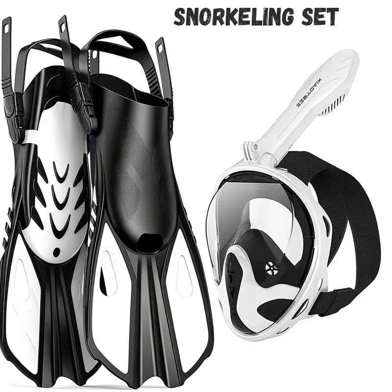 XIAOTREE Two-piece snorkeling gear: a snorkeling mask and fins,Adjustable fins,Breathing mask,Safe waterproof swimming equipment
