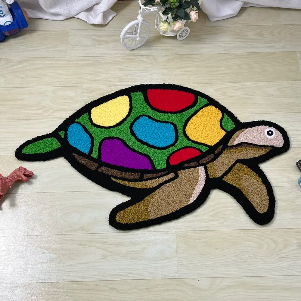 Tappeto tartaruga marina per arredamento camera da letto per bambini Tappetino antiscivolo a forma di tartaruga 3D Tappetino in peluche sul comodino del soggiorno Tappeti zerbino