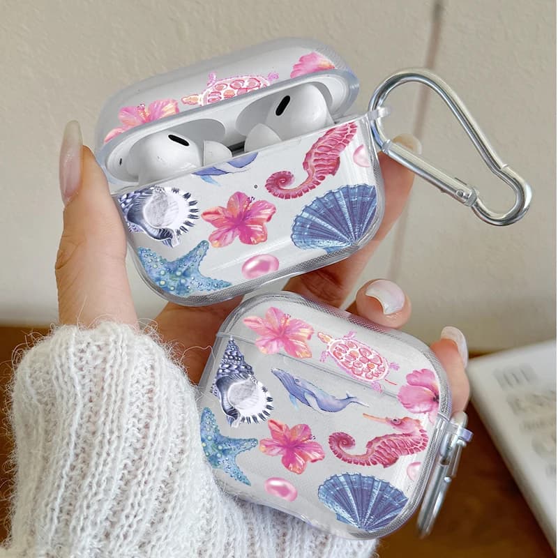 AirPods 4/3/2/1, cover for AirPods Pro2/Pro3/Pro, with floral pattern and tropical marine life, shockproof protective shell