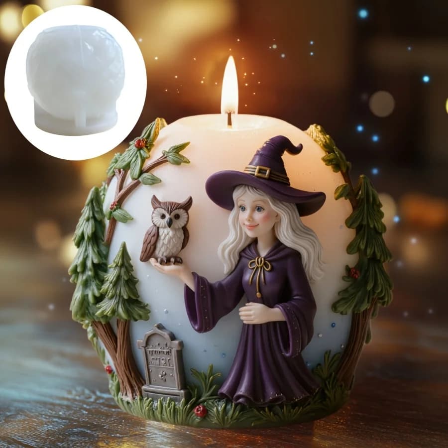 Witch Hand Holding Owl Ball Candle Silicone Mold Forest Elf Witch Branch Vine Relief Ball Resin Gypsum Molds Halloween gift
