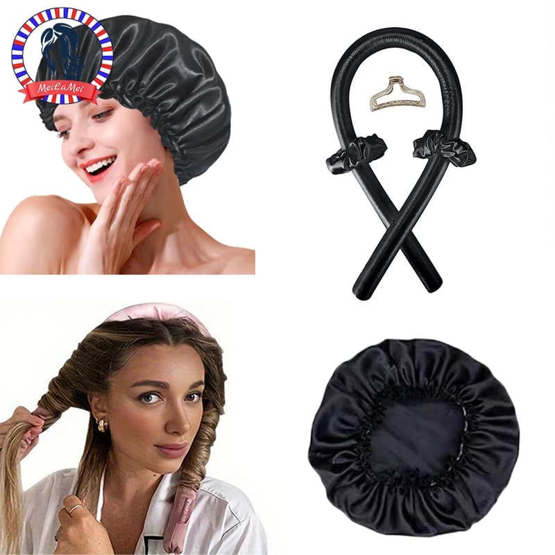 2 pieces hair curler without heat headphone set for sleeping in silk satin band for natural curly hair care long hair tool for curling wave sleep