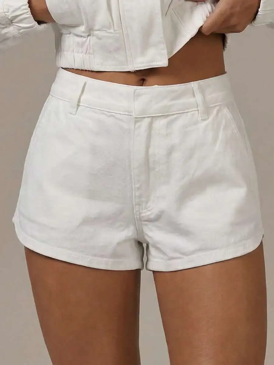 White Denim Mini Shorts High Waist Casual Summer