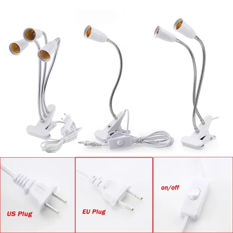 Portalampada da scrivania flessibile a 360 gradi Portalampada con base E27 Cavo clip-on a collo di cigno con interruttore on/off per piante domestiche